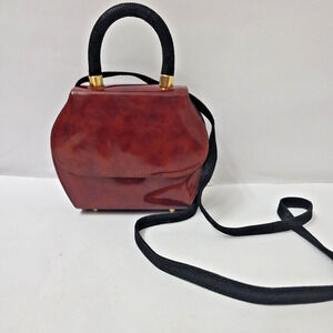 Vintage Donald J Pliner Crossbody Purse Handbag Patent Leather Brown Unique READ
